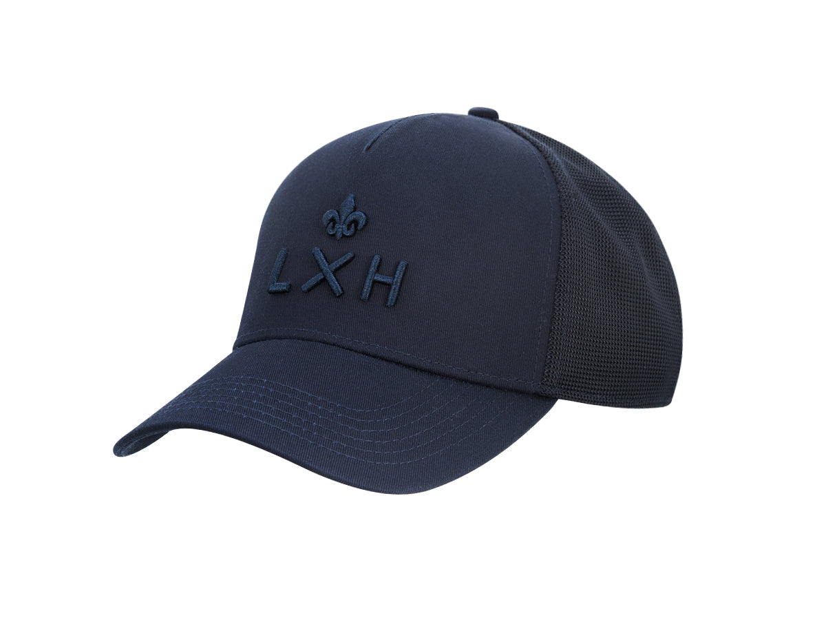 “Escape” Cap in Tone-on-Tone Navy Blue Cotton