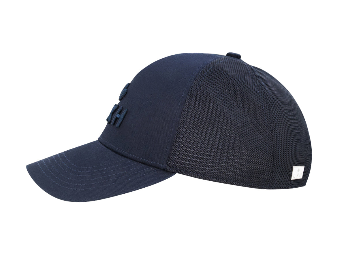 “Escape” Cap in Tone-on-Tone Navy Blue Cotton