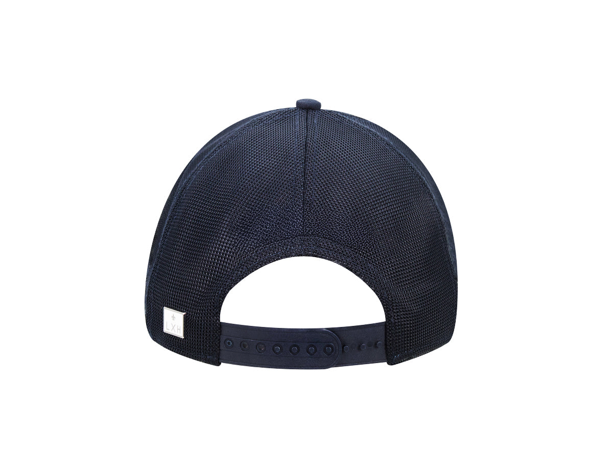 “Escape” Cap in Tone-on-Tone Navy Blue Cotton