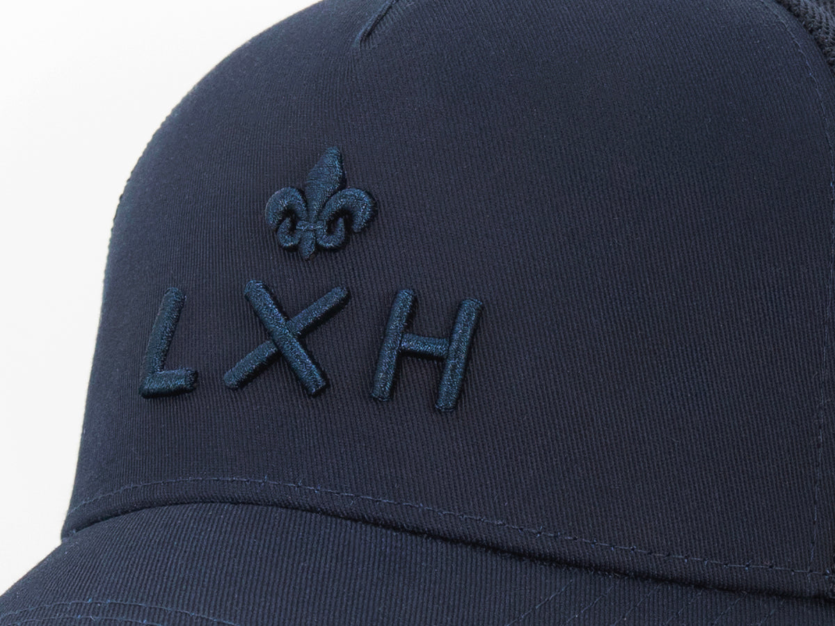 “Escape” Cap in Tone-on-Tone Navy Blue Cotton