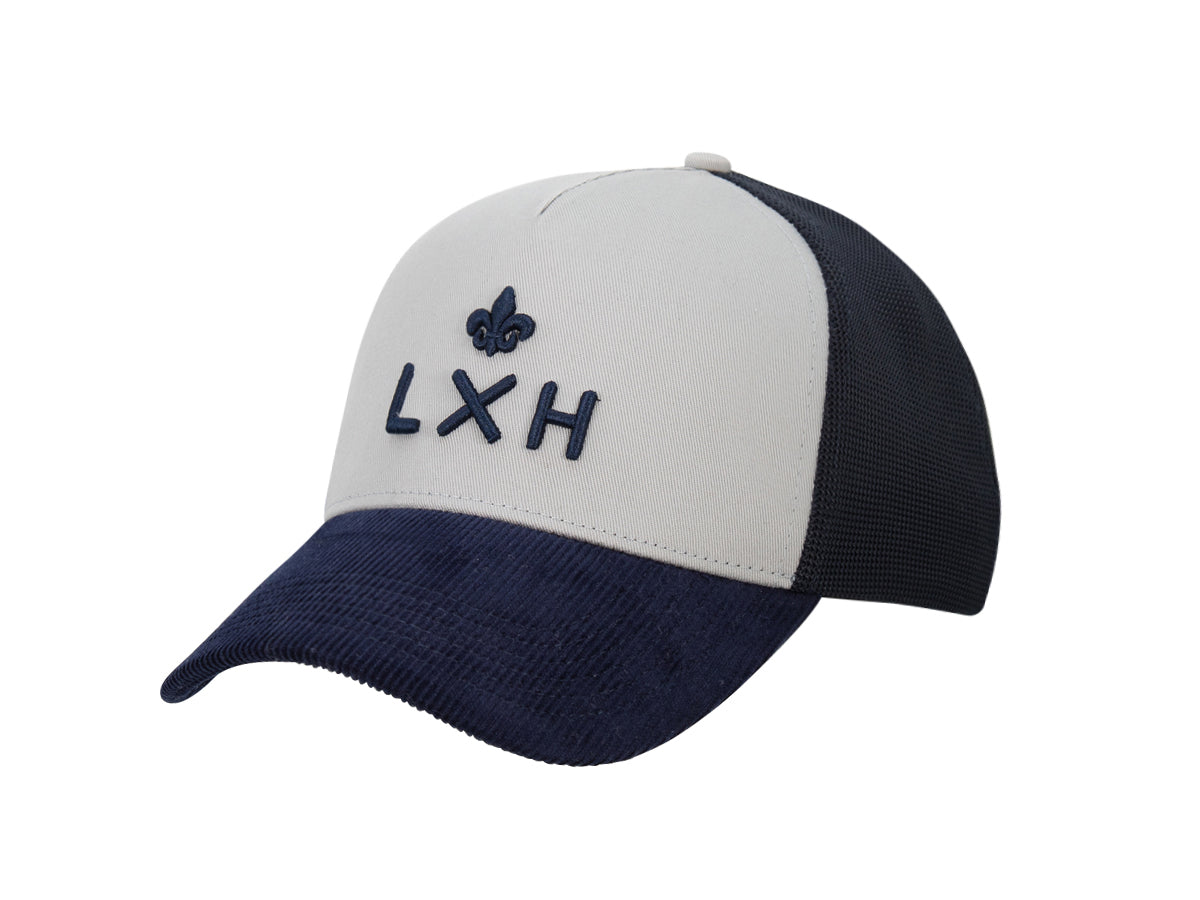 “Evasion” Cap Bi-Material Cotton / Corduroy Pearl Grey / Navy Blue