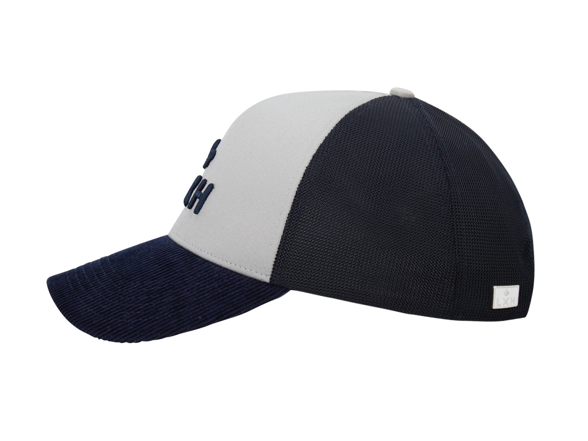 “Evasion” Cap Bi-Material Cotton / Corduroy Pearl Grey / Navy Blue