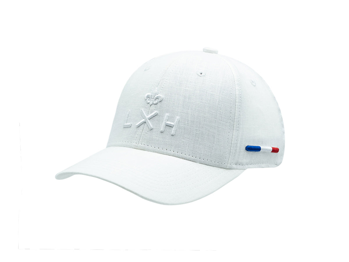 “Heritage” Cap in Tone-on-Tone Linen, White