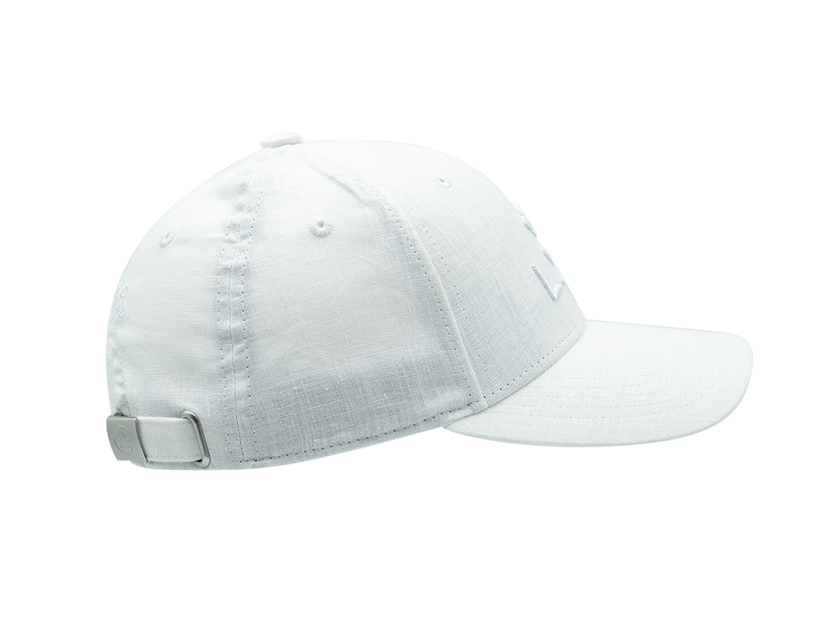 “Heritage” Cap in Tone-on-Tone Linen, White