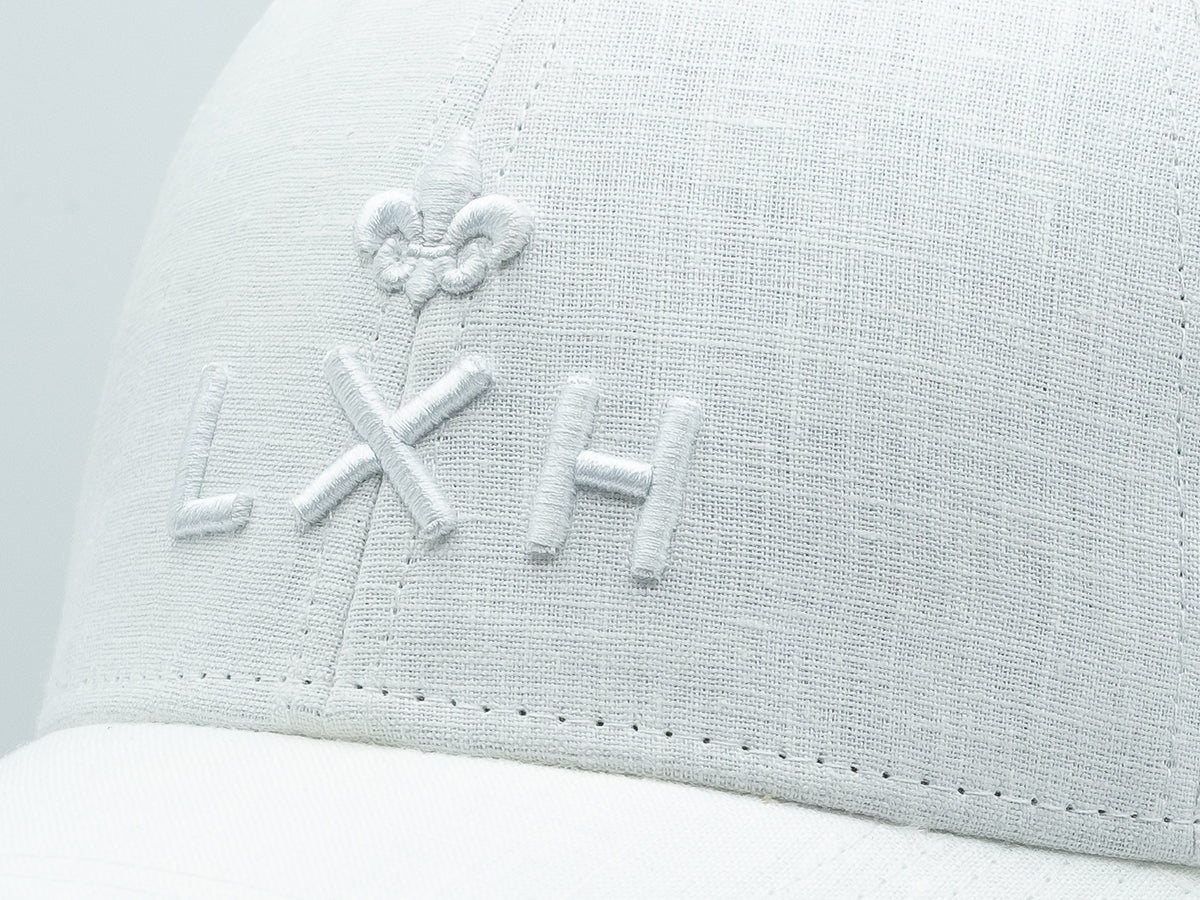 “Heritage” Cap in Tone-on-Tone Linen, White