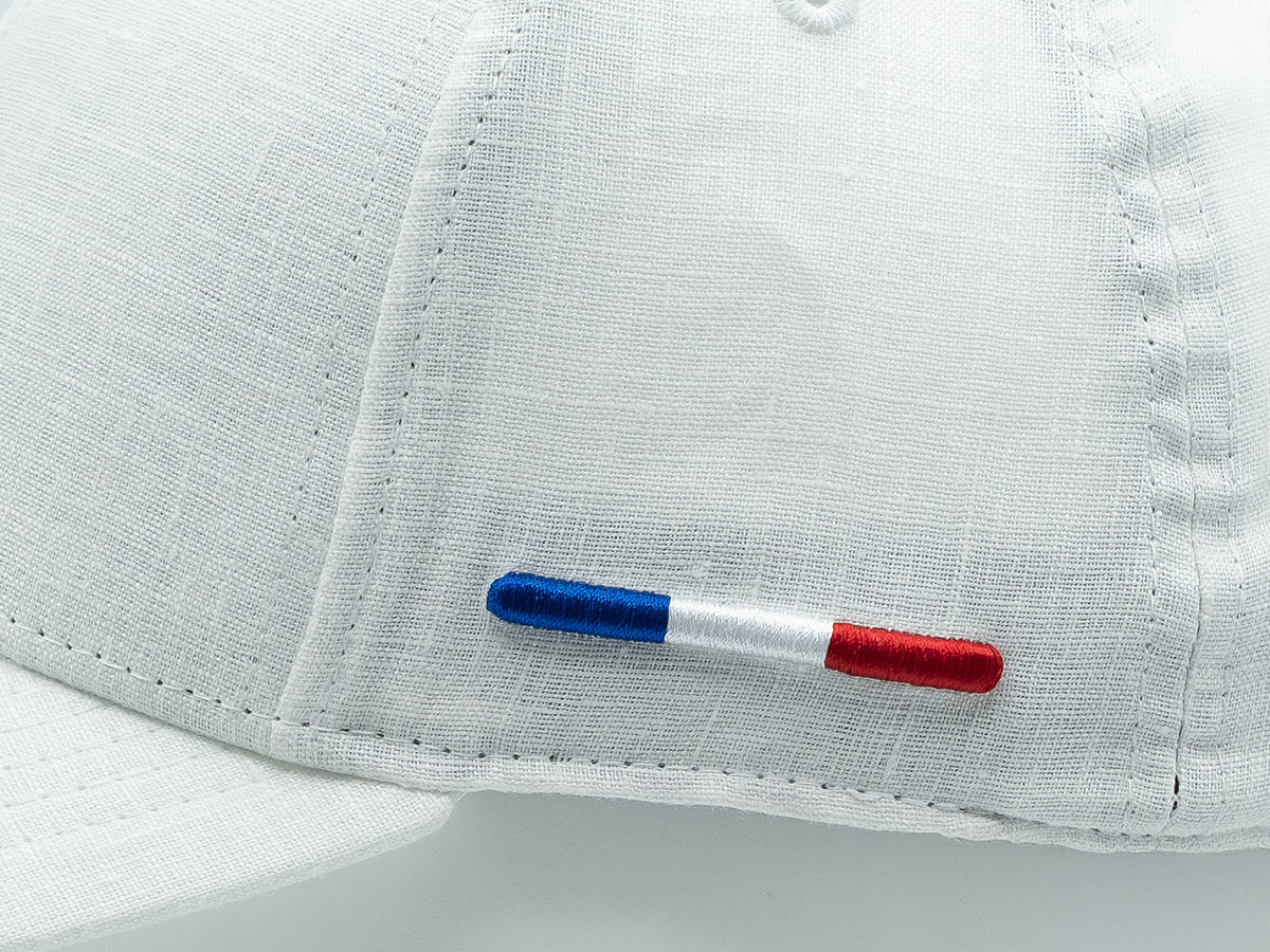 “Heritage” Cap in Tone-on-Tone Linen, White