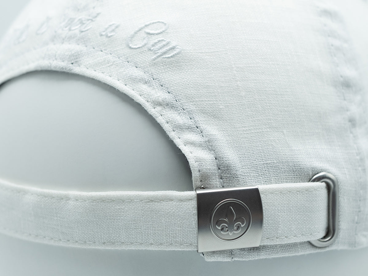 “Heritage” Cap in Tone-on-Tone Linen, White