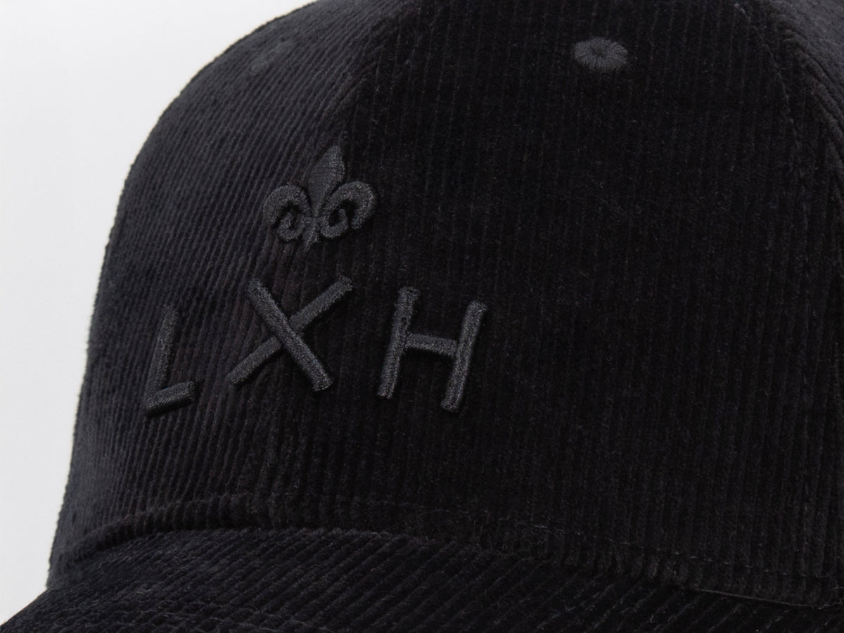 Casquette « Héritage » Velours Côtelé Ton sur Ton Noir avec logo LXH brodé