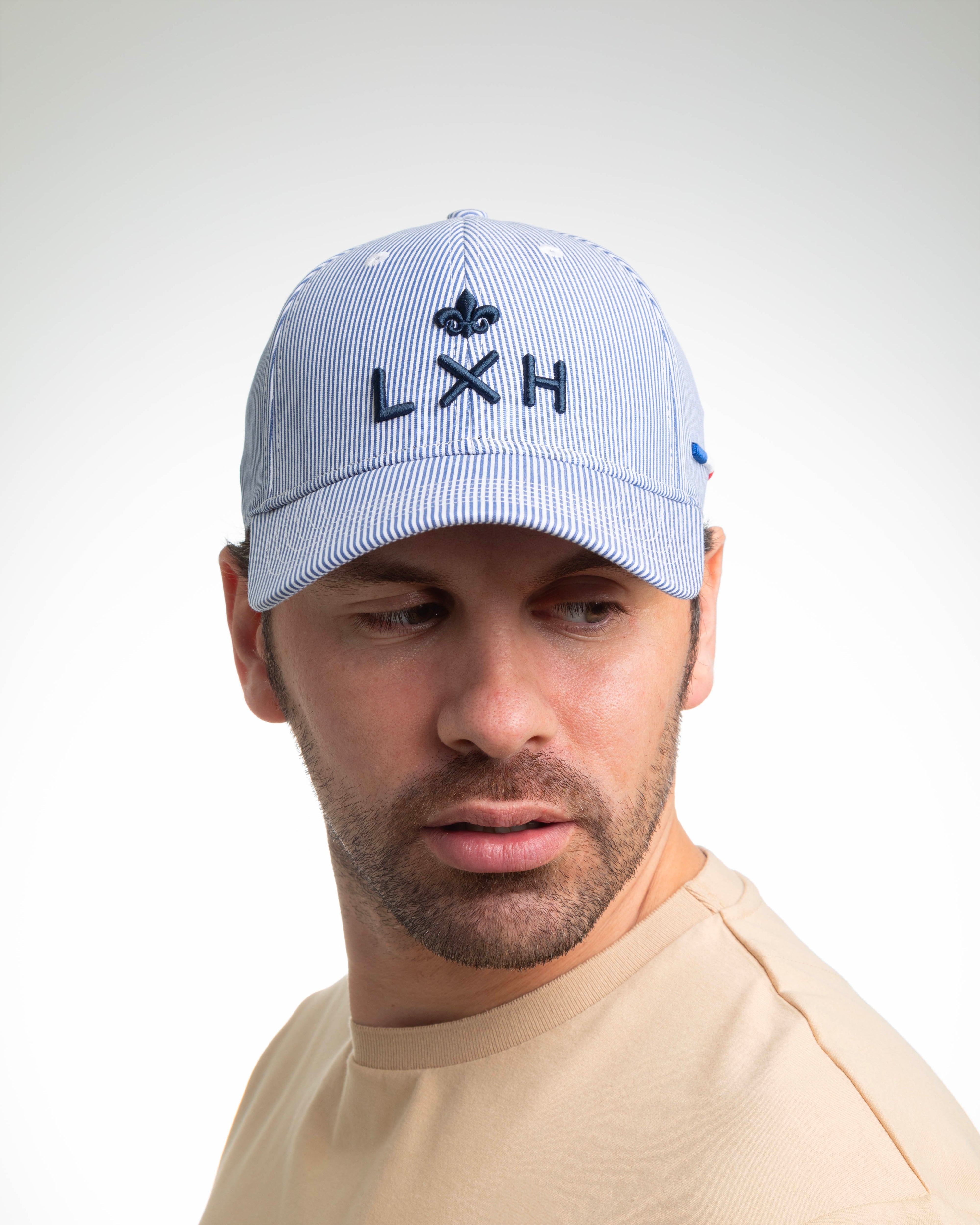 "Heritage" Cap White / Navy Blue Stripes