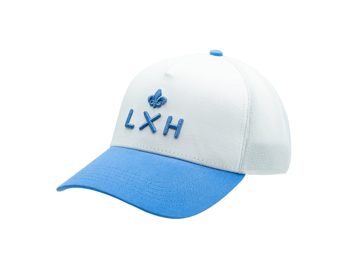 “Escape” Cap, Two-Tone Cotton, White/Blue