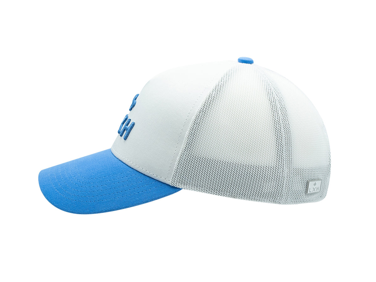“Escape” Cap, Two-Tone Cotton, White/Blue