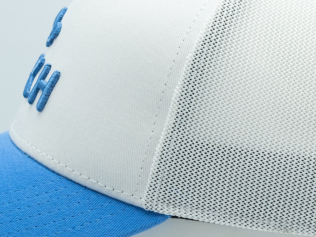 “Escape” Cap, Two-Tone Cotton, White/Blue