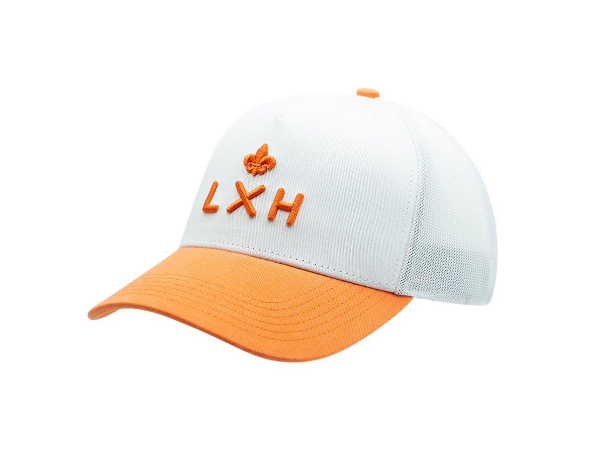 “Escape” Cap, Two-Tone Cotton, White/Orange
