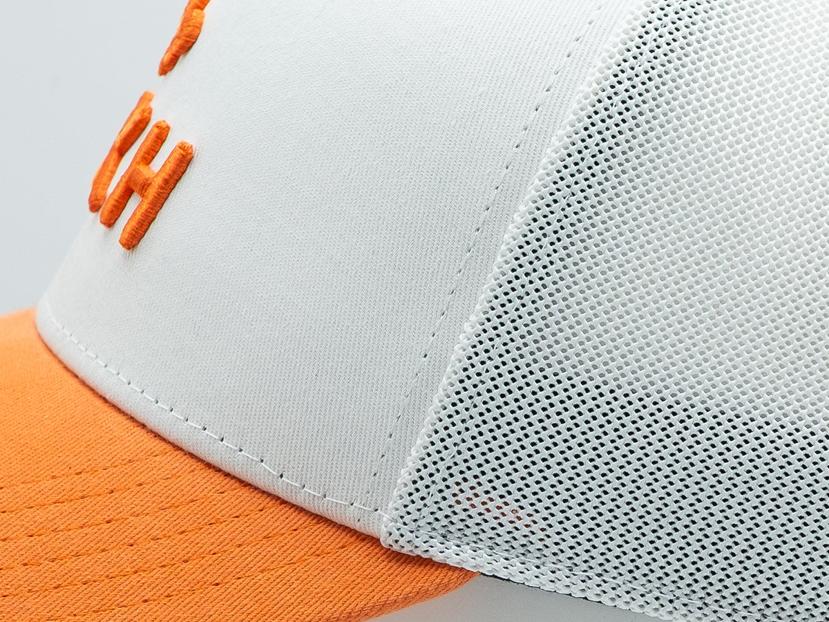“Escape” Cap, Two-Tone Cotton, White/Orange